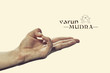 Varun mudra. Yogic hand gesture. Isolated on toned background.