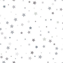 Abstract White Modern Seamless Pattern With Silver Stars. Vector Illustration. Shiny Background. Texture Of Silver Foil.