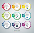 Set of 9 octagon elements for infographics. Colorful vector banners. Design templates that can be used for workflow layout, report, number and step options, web design.