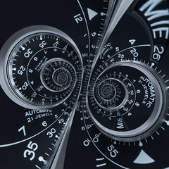 Wall Mural - futuristic modern black silver clock watch abstract fractal surreal double spiral. watch clock unusu