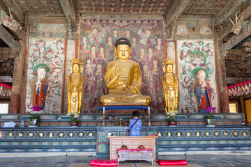 Wall Mural - Buddha statue inside Daeungjeon of Bulguksa temple in Gyeongju, South Korea - Tour destination