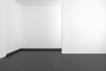 Wall Mural - empty modern room with white brick wall and dark floor