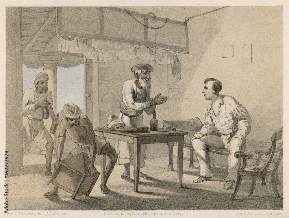 British raj  man brought refreshments 1860. Date: 1860 - obrazy, fototapety, plakaty 