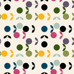 Aufkleber - Modern vector abstract seamless geometric pattern with stylized flowers and leaves in retro scandinavian style.