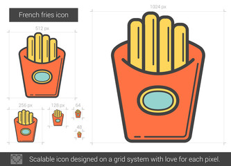 Sticker - French fries line icon.