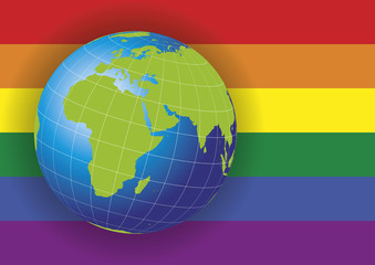 Wall Mural - Europe and Africa map over a gay flag background