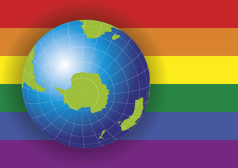 Wall Mural - Antarctica map over a gay flag background