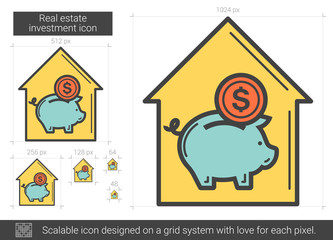 Sticker - Real estate investment line icon.