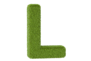 Wall Mural - Green grassy letter L, 3D rendering