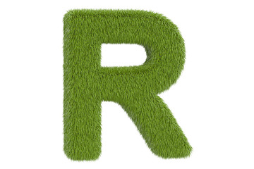 Wall Mural - Green grassy letter R, 3D rendering