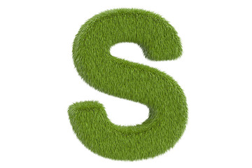 Wall Mural - Green letter S from grass, 3D rendering