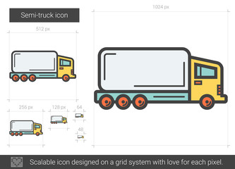 Canvas Print - Semi-truck line icon.