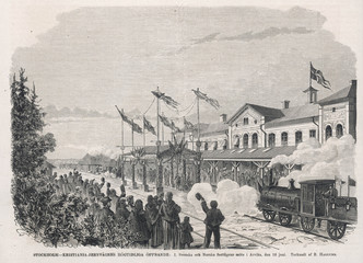 Wall Mural - First trains between Oslo and Stockholm. Date: 1871