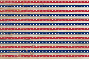 wooden planks painted with red and blue stripes and stars