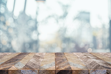 Aufkleber - Empty tropical wood table and blurred garden cafe light background. product display template.Business presentation