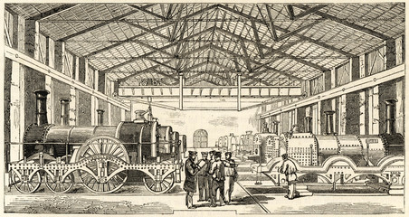 Wall Mural - Great Western Railway train factory. Date: 1854