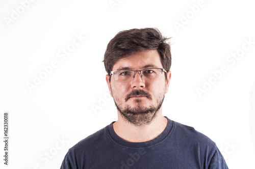 Fotografie, Obraz Caucasion man with glasses, beard and Disheveled hair look into camera