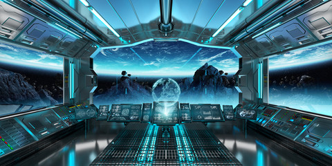 Wall Mural - spaceship interior with view on the planet earth 3d rendering elements of this image furnished by na