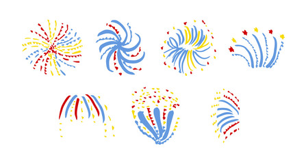 Vector icon of various fireworks against white background