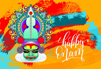 Canvas Print - happy onam greeting card with indian kathakali dancer face