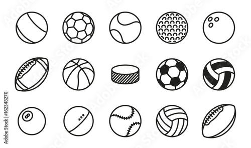 Cuadros en Lienzo Sports Balls Minimal Flat Line Vector Icon Set