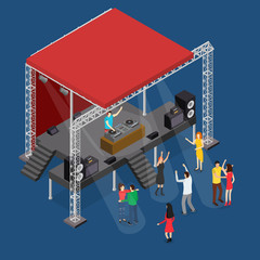 Sticker - Event Stage Podium Construction Disco Isometric View. Vector