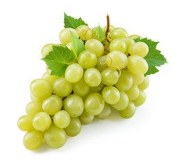 Wall Mural - Grape. Green grape. Grape with leaves isolated on white. With clipping path. Full depth of field.