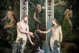 Fototapeta  - Sacro Monte di Varallo, Piedmont, Italy, June 02 2017 - biblical characters scene representation of Adam and Eve in the Eden