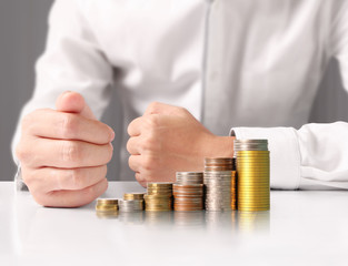 Hand human hand putting coin to money