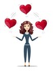 © alekseiveprev - Woman holding hearts. For use in presentations. Stock vector illustration