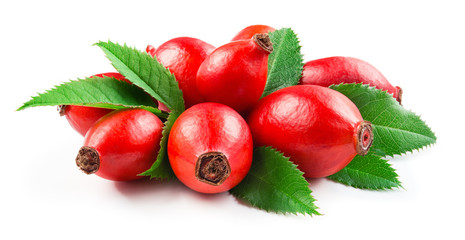 Wall Mural - Rosehip. Rosehip isolated on a white. Rosehip berries and leaves.