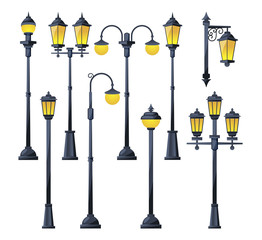 Wall Mural - vector illustration of old city lamps in cartoon style