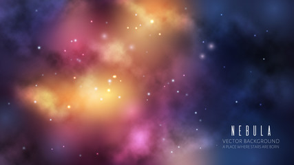 Wall Mural - vector space background with dark blue nebula and bright stars. fantasy scientific astronomical illu