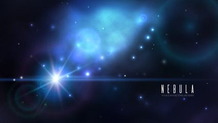 vector space background with dark blue nebula and bright stars. fantasy scientific astronomical illu