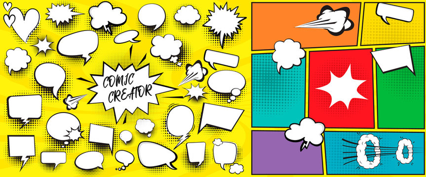 Wall Mural -  - Speech bubbles comic creator set with isolated elements vector