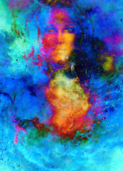 Aufkleber - Goddess Woman in Cosmic space. Cosmic Space background.