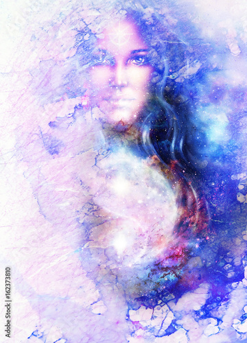 goddess woman and symbol Yin Yang in cosmic space Tableau sur Toile