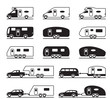 Different caravans and campers - vector illustration