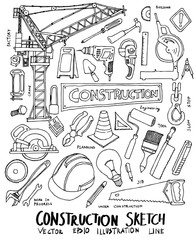 Wall Mural - Construction Doodle Sketch line icon vector set eps10