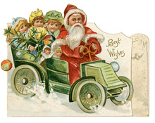 Father Christmas Delivering Presents By Car. Date: Circa 1902