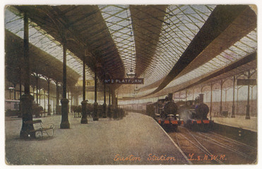 Wall Mural - Euston Platform - Trains. Date: 1906