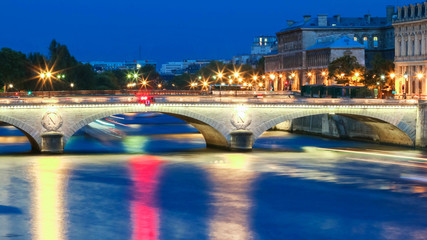 Poster - The pont( bridge) Saint- Michel at night, Paris, France.