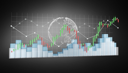 Aufkleber - Digital 3D rendered stock exchange stats and charts