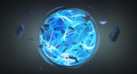 Poster - Digital blue exploding superpower ball 3D rendering