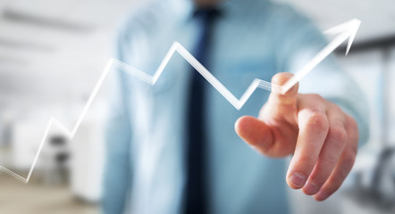 Aufkleber - Businessman touching hand-drawn arrow going up