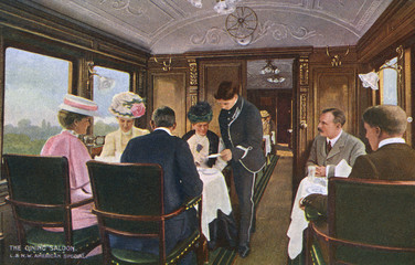 Wall Mural - Dining saloon on a London to Liverpool express train. Date: circa 1912