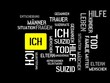 ICH - Bilder mit Wörtern aus dem Bereich Suizid, Wortwolke, Würfel, Buchstabe, Bild, Illustration