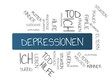 DEPRESSIONEN - Bilder mit Wörtern aus dem Bereich Suizid, Wortwolke, Würfel, Buchstabe, Bild, Illustration