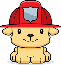 Cartoon Smiling Firefighter Puppy