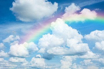 beautiful classic rainbow across in the blue sky after the rain